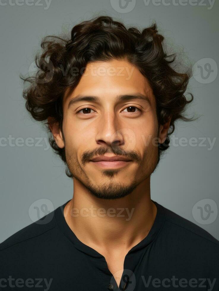 Smiling young man of Mexican descent against neutral background AI Generative photo