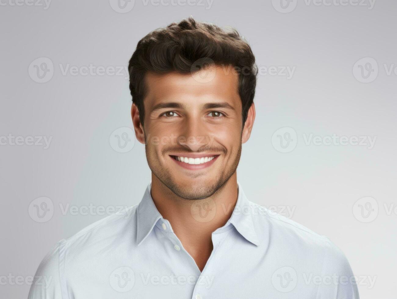 Smiling young man of Mexican descent against neutral background AI Generative photo