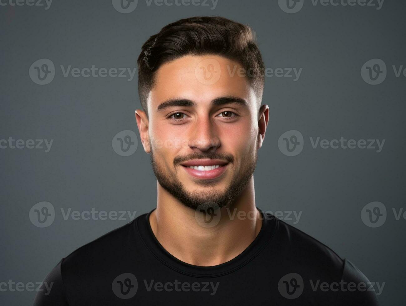 Smiling young man of Mexican descent against neutral background AI Generative photo