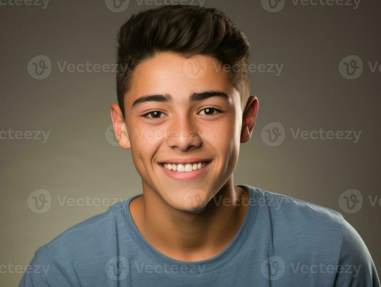 Smiling young man of Mexican descent against neutral background AI Generative photo