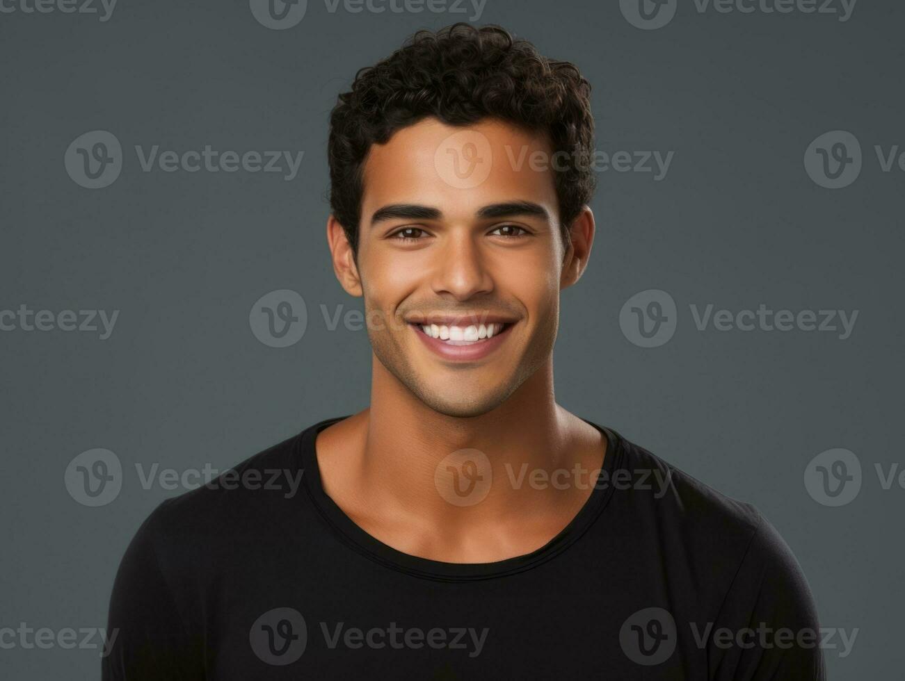 Smiling young man of Mexican descent against neutral background AI Generative photo