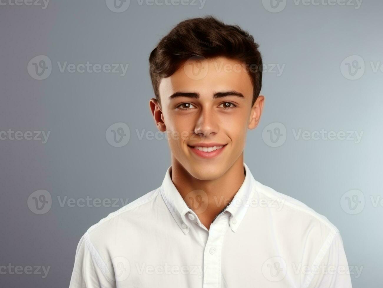 Smiling young man of Mexican descent against neutral background AI Generative photo