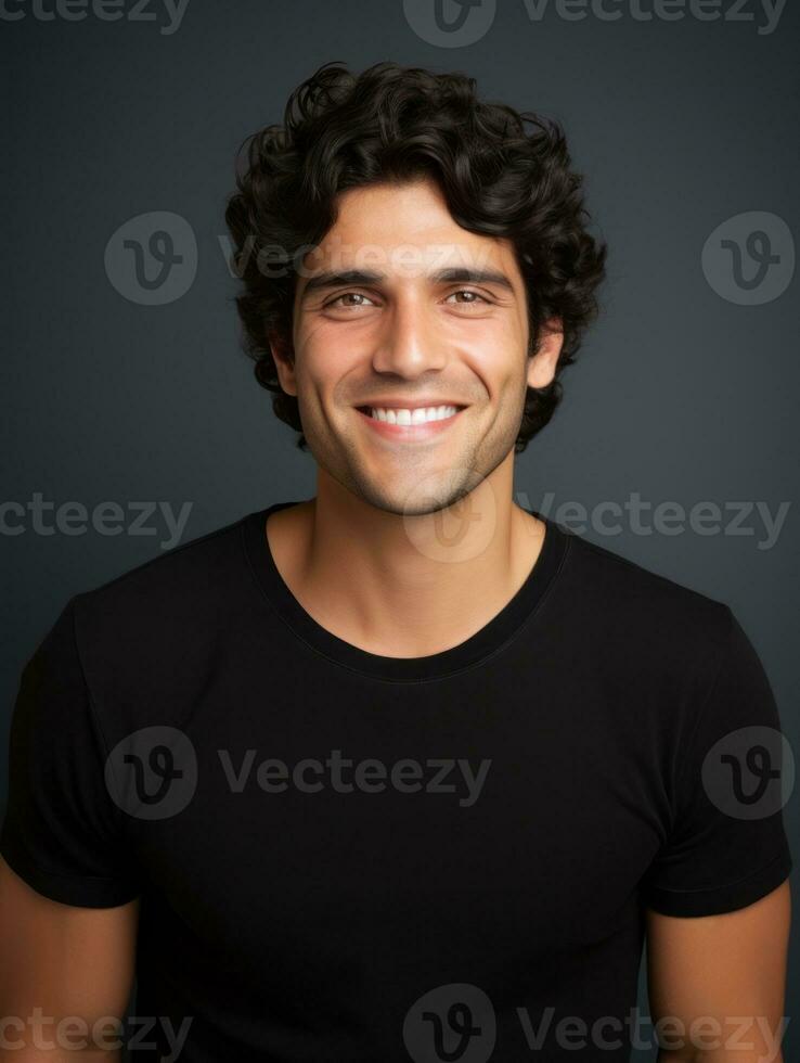 Smiling young man of Mexican descent against neutral background AI Generative photo