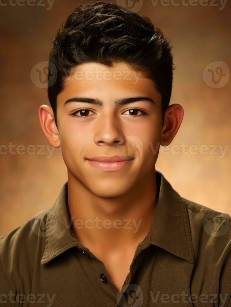 Smiling young man of Mexican descent against neutral background AI Generative photo