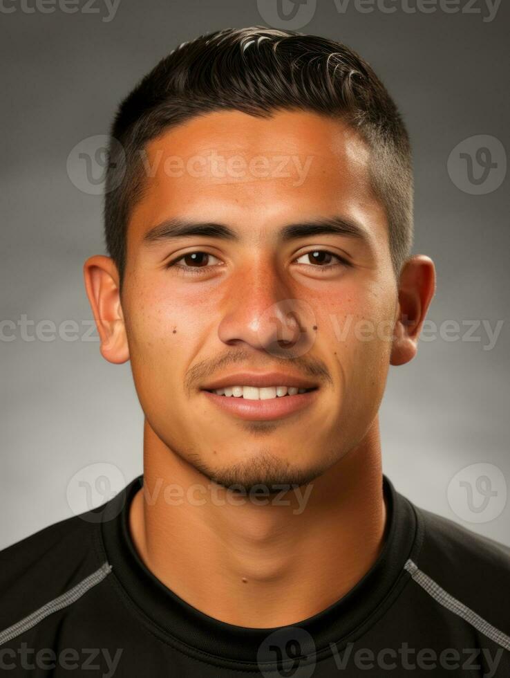 Smiling young man of Mexican descent against neutral background AI Generative photo