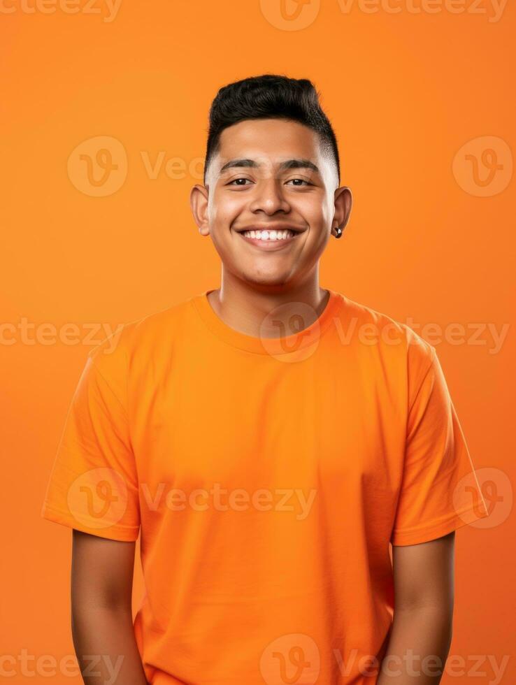 Smiling young man of Mexican descent against neutral background AI Generative photo