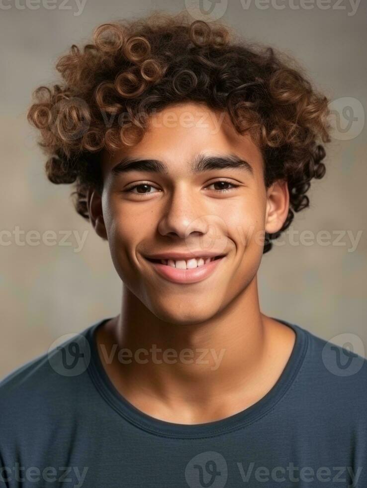 Smiling young man of Mexican descent against neutral background AI Generative photo