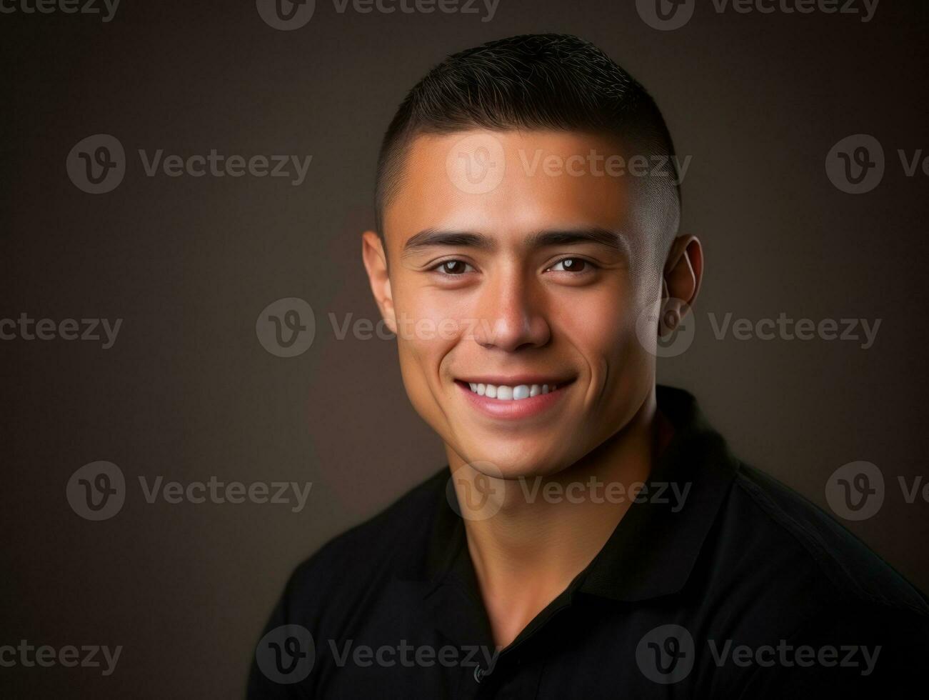Smiling young man of Mexican descent against neutral background AI Generative photo