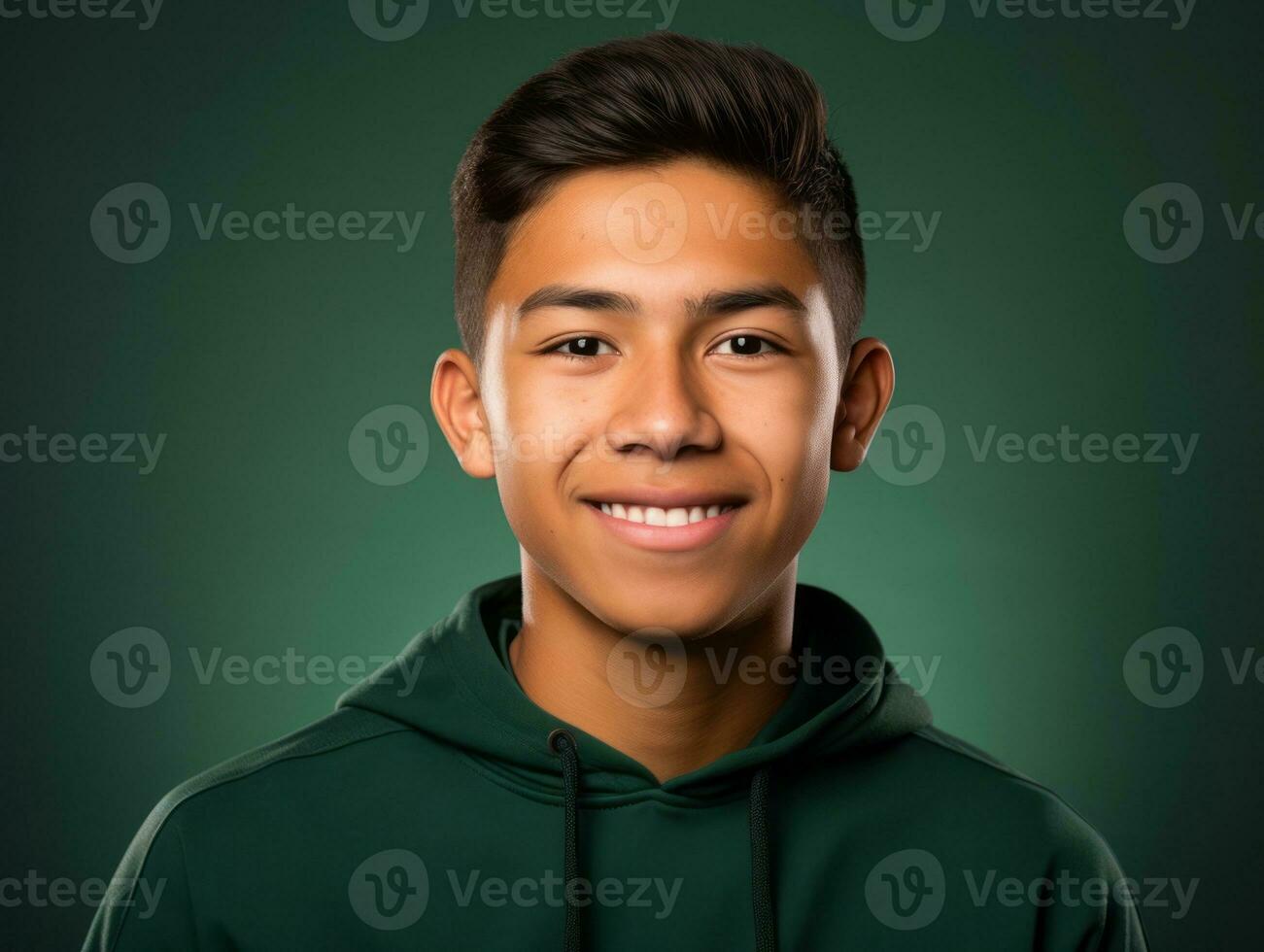 Smiling young man of Mexican descent against neutral background AI Generative photo