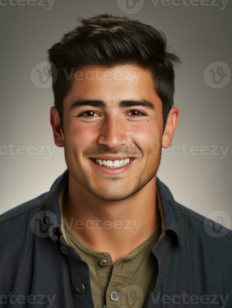 Smiling young man of Mexican descent against neutral background AI Generative photo