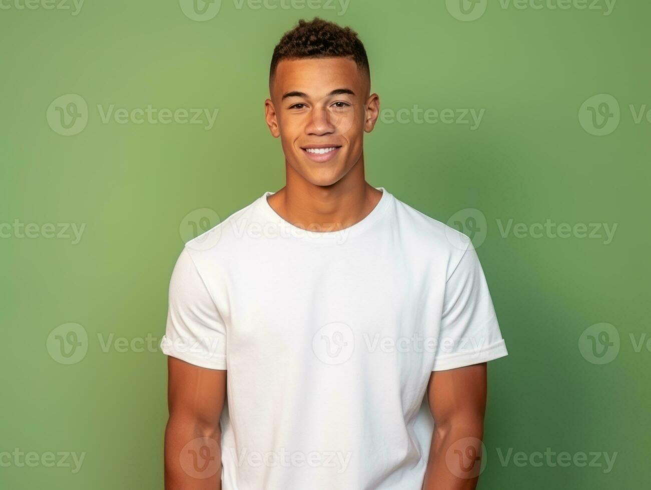 Smiling young man of Mexican descent against neutral background AI Generative photo