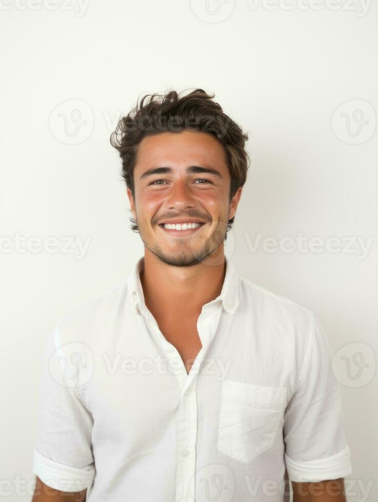 sonriente joven hombre de mexicano descendencia en contra neutral antecedentes ai generativo foto