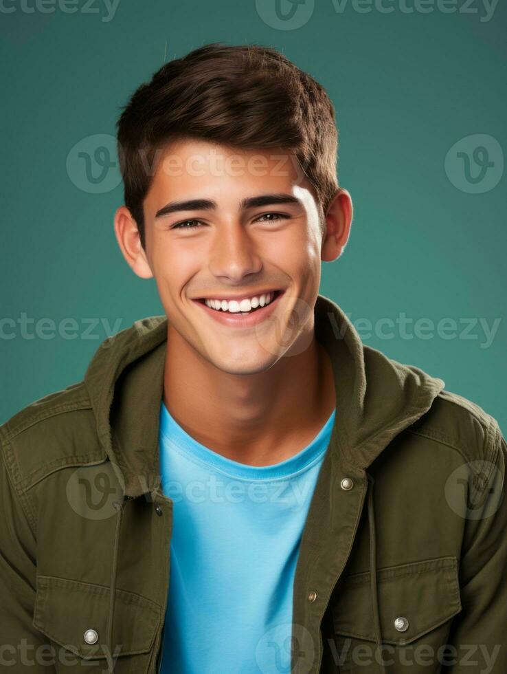 Smiling young man of Mexican descent against neutral background AI Generative photo