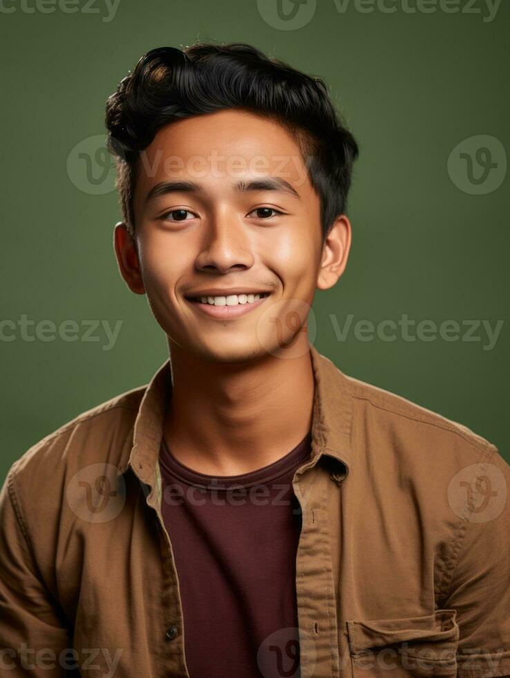 Smiling young man of Mexican descent against neutral background AI Generative photo