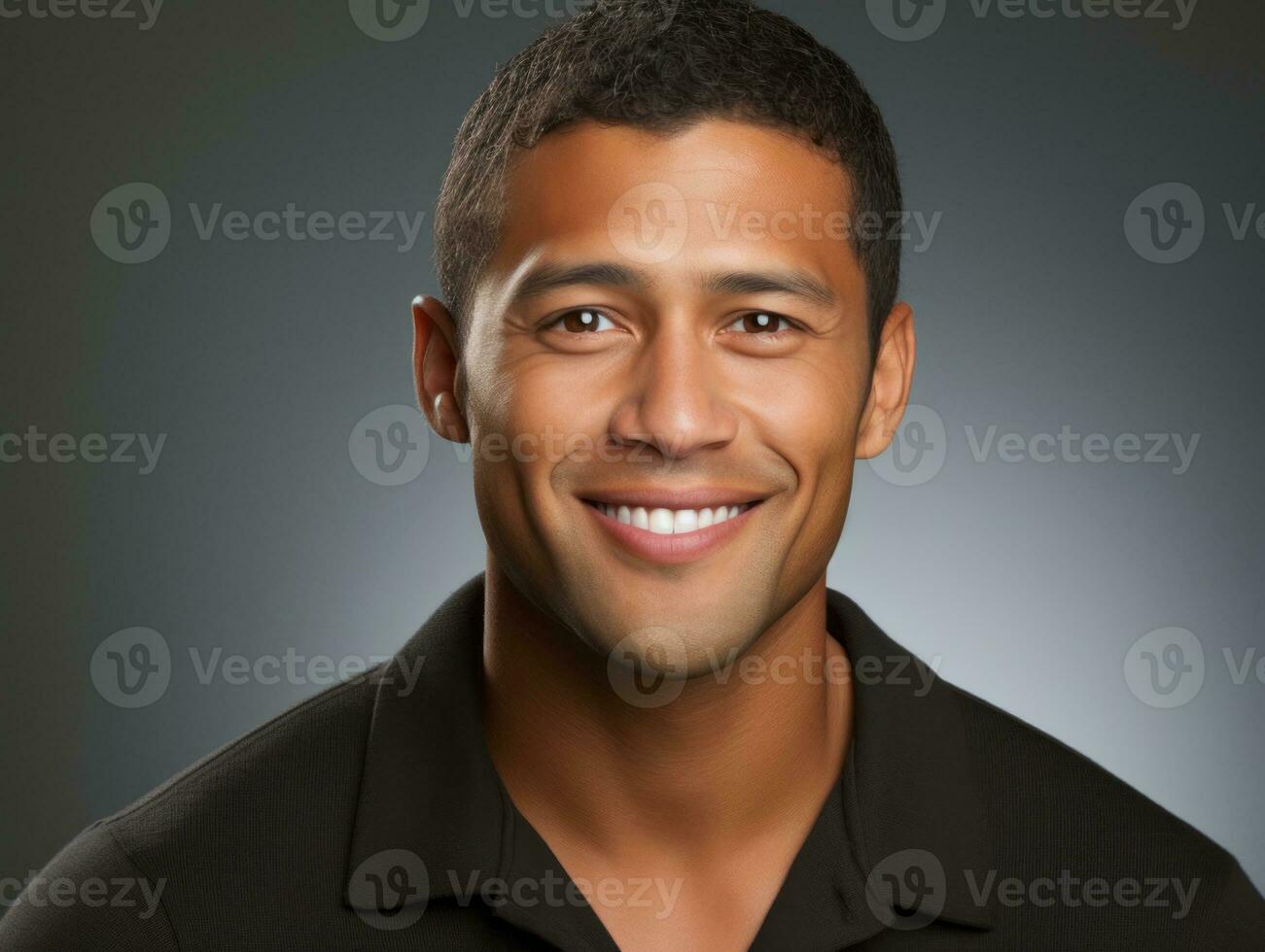 Smiling young man of Mexican descent against neutral background AI Generative photo