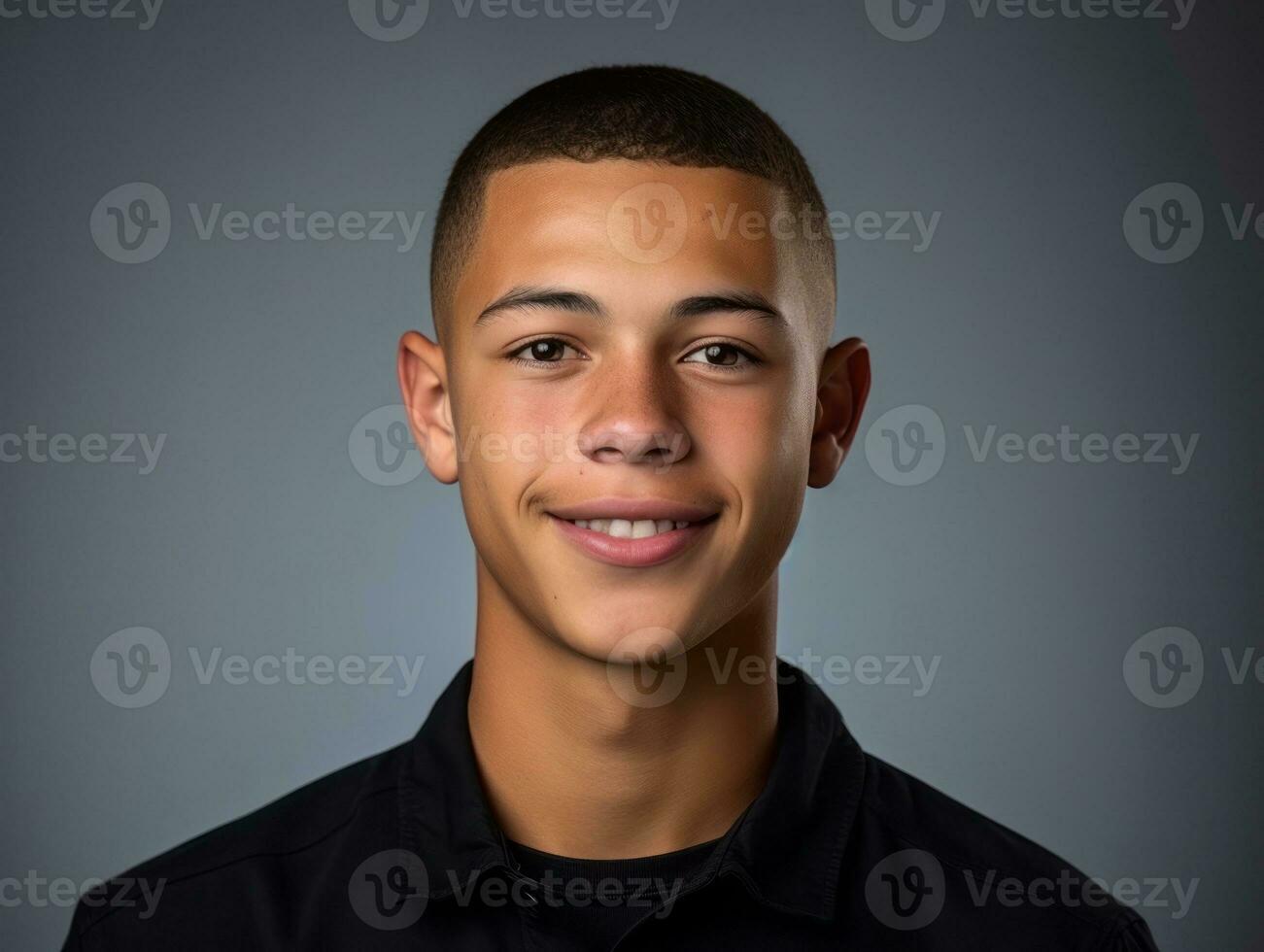 Smiling young man of Mexican descent against neutral background AI Generative photo