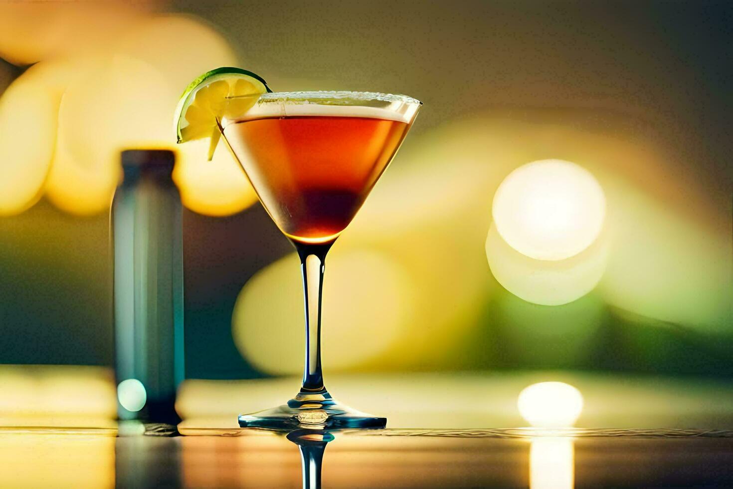 a cocktail with a lime on top. AI-Generated photo