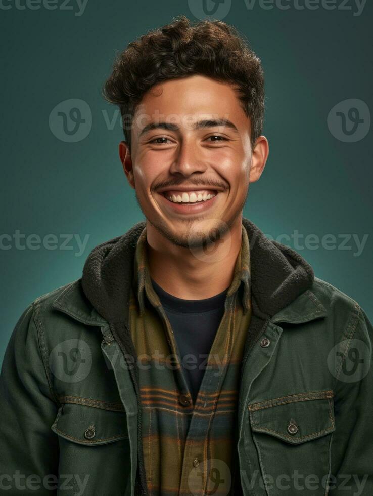 Smiling young man of Mexican descent against neutral background AI Generative photo