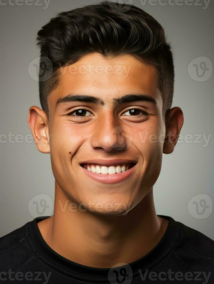 Smiling young man of Mexican descent against neutral background AI Generative photo