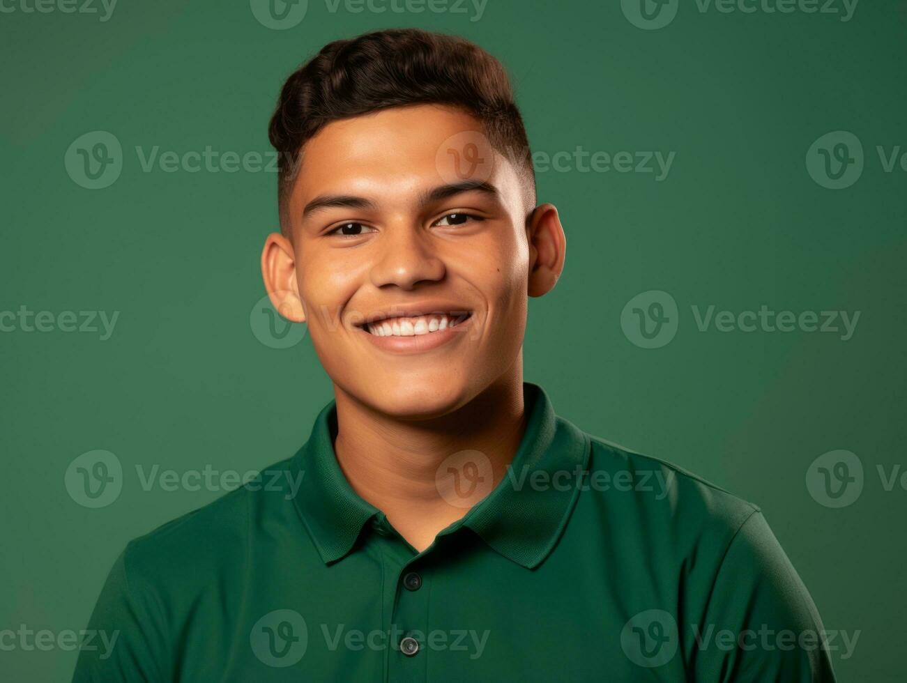 Smiling young man of Mexican descent against neutral background AI Generative photo