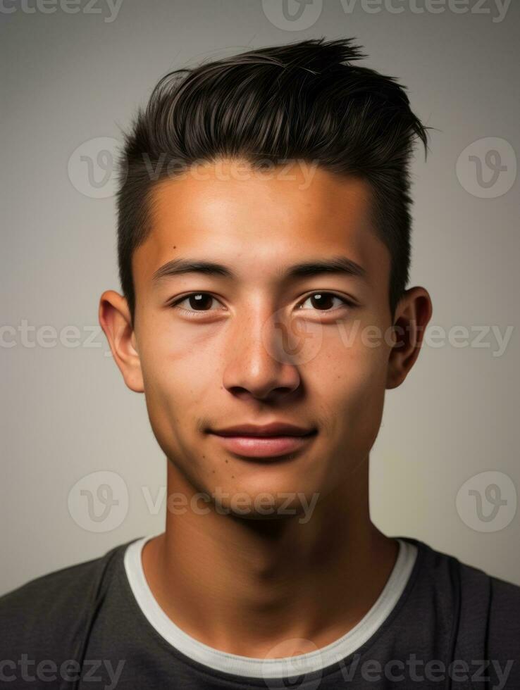 Smiling young man of Mexican descent against neutral background AI Generative photo