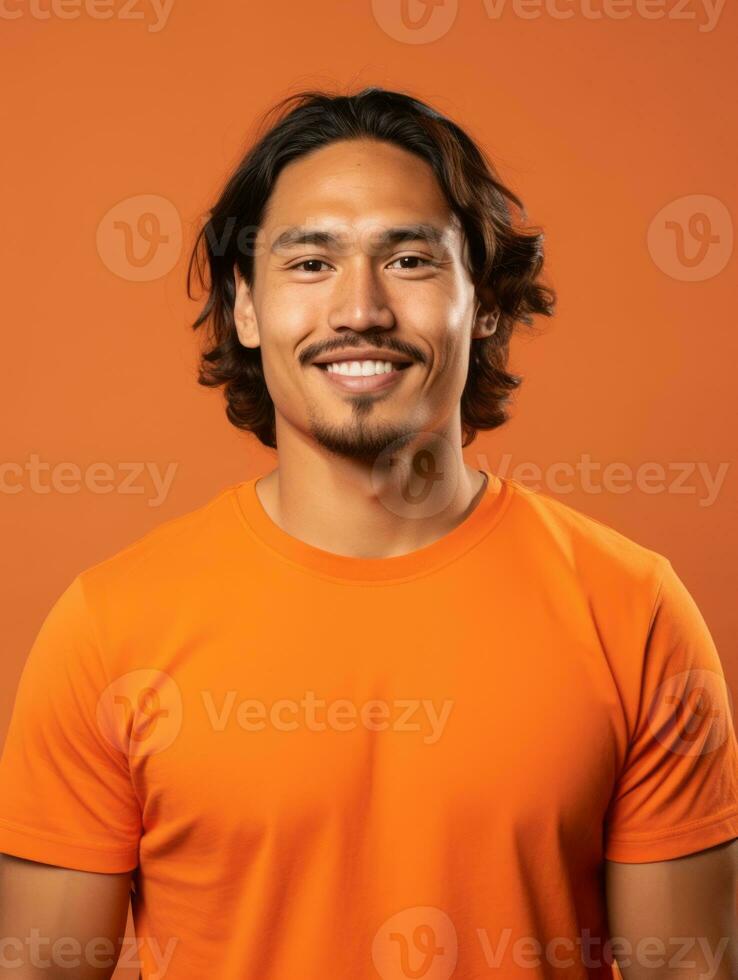 Smiling young man of Mexican descent against neutral background AI Generative photo