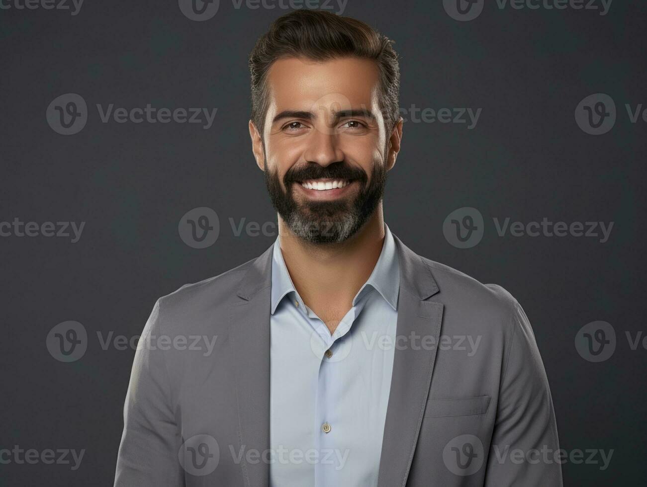 Smiling young man of Mexican descent against neutral background AI Generative photo