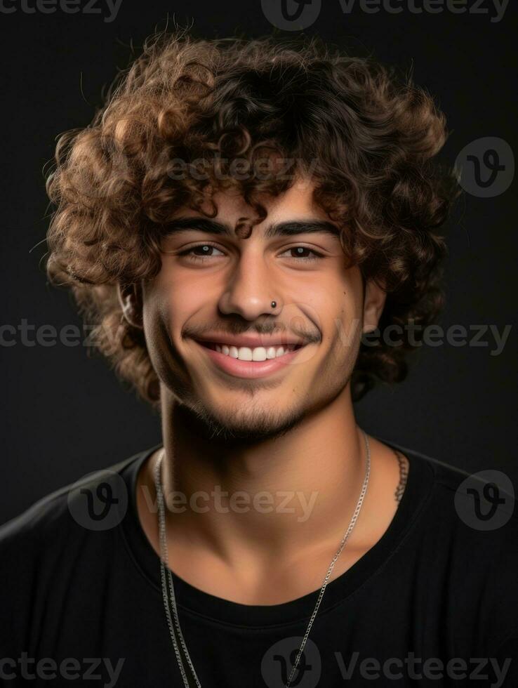 Smiling young man of Mexican descent against neutral background AI Generative photo