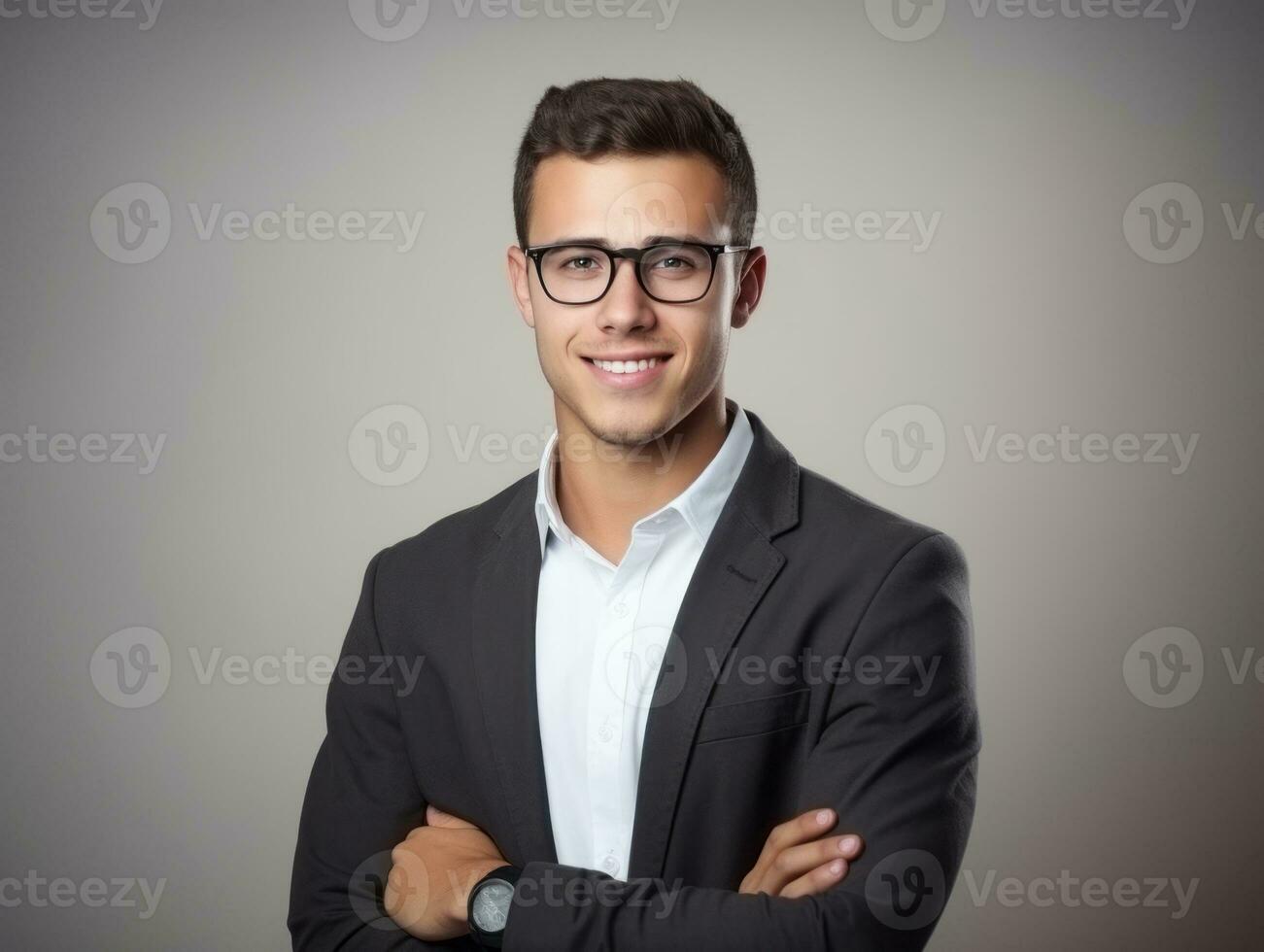 Smiling young man of Mexican descent against neutral background AI Generative photo