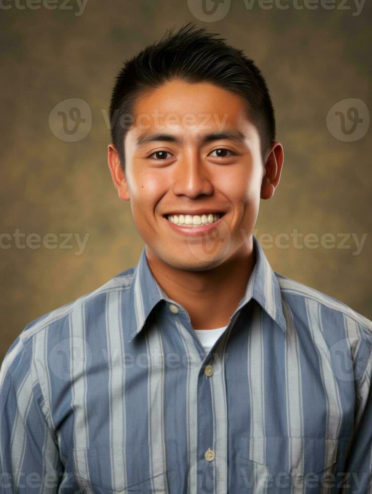 Smiling young man of Mexican descent against neutral background AI Generative photo