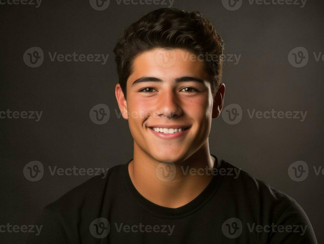 Smiling young man of Mexican descent against neutral background AI Generative photo