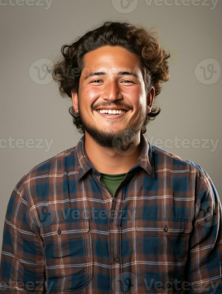 Smiling young man of Mexican descent against neutral background AI Generative photo