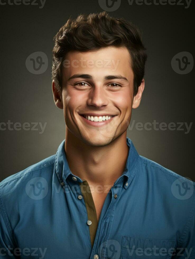 Smiling young man of Mexican descent against neutral background AI Generative photo
