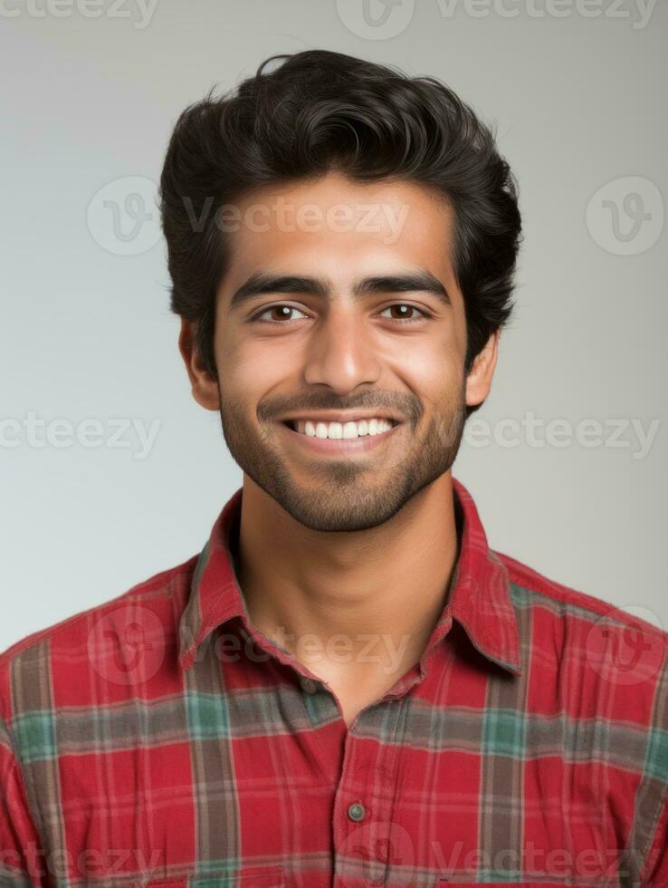 Smiling young man of Mexican descent against neutral background AI Generative photo