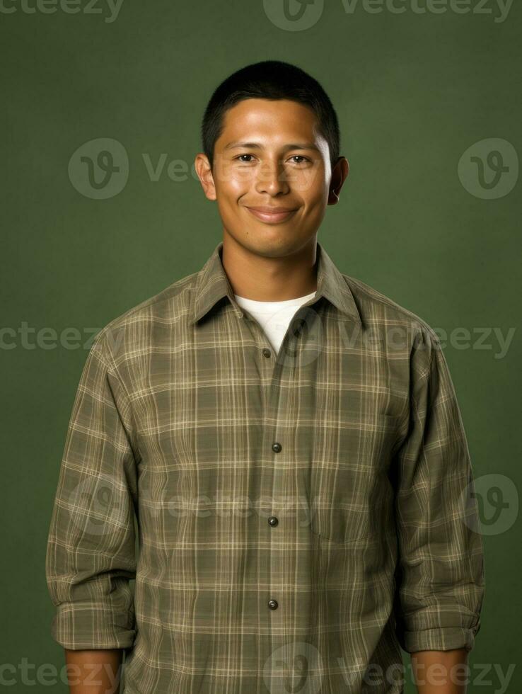 Smiling young man of Mexican descent against neutral background AI Generative photo