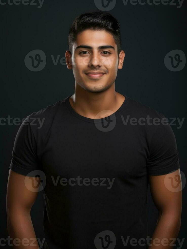 Smiling young man of Mexican descent against neutral background AI Generative photo