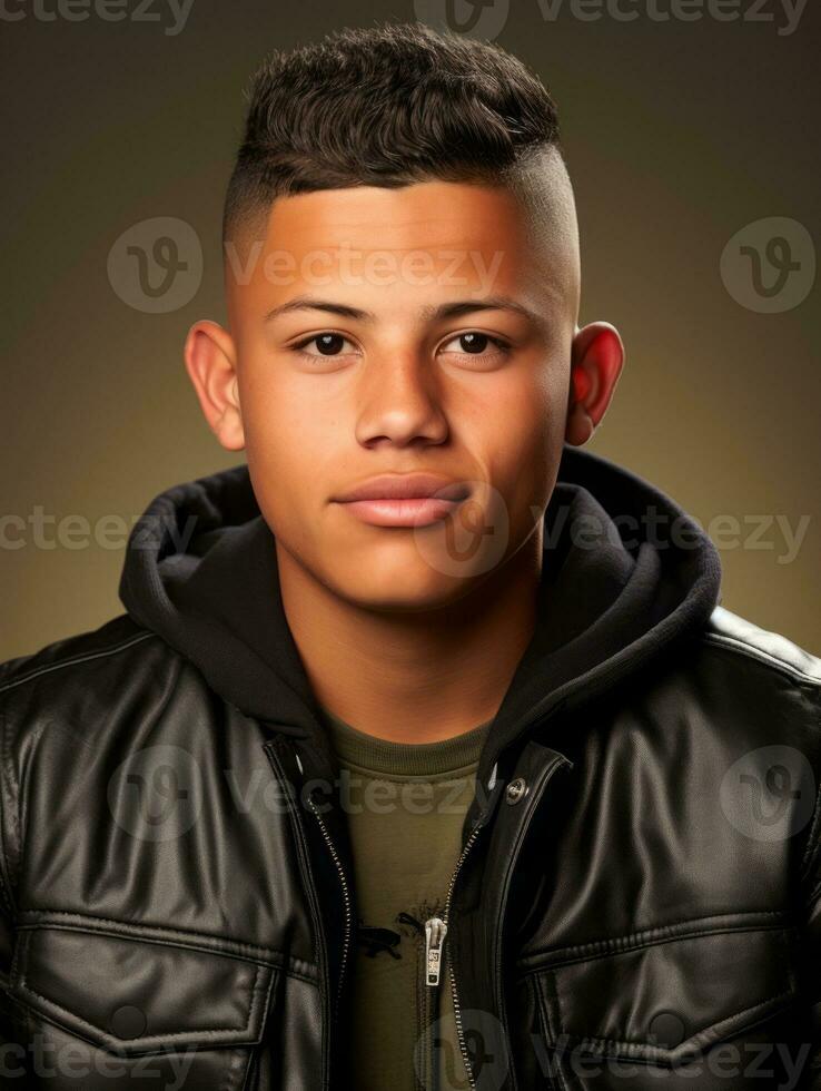 Smiling young man of Mexican descent against neutral background AI Generative photo