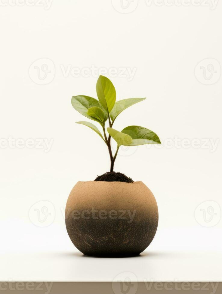 Plant in a pot on white background AI Generative photo