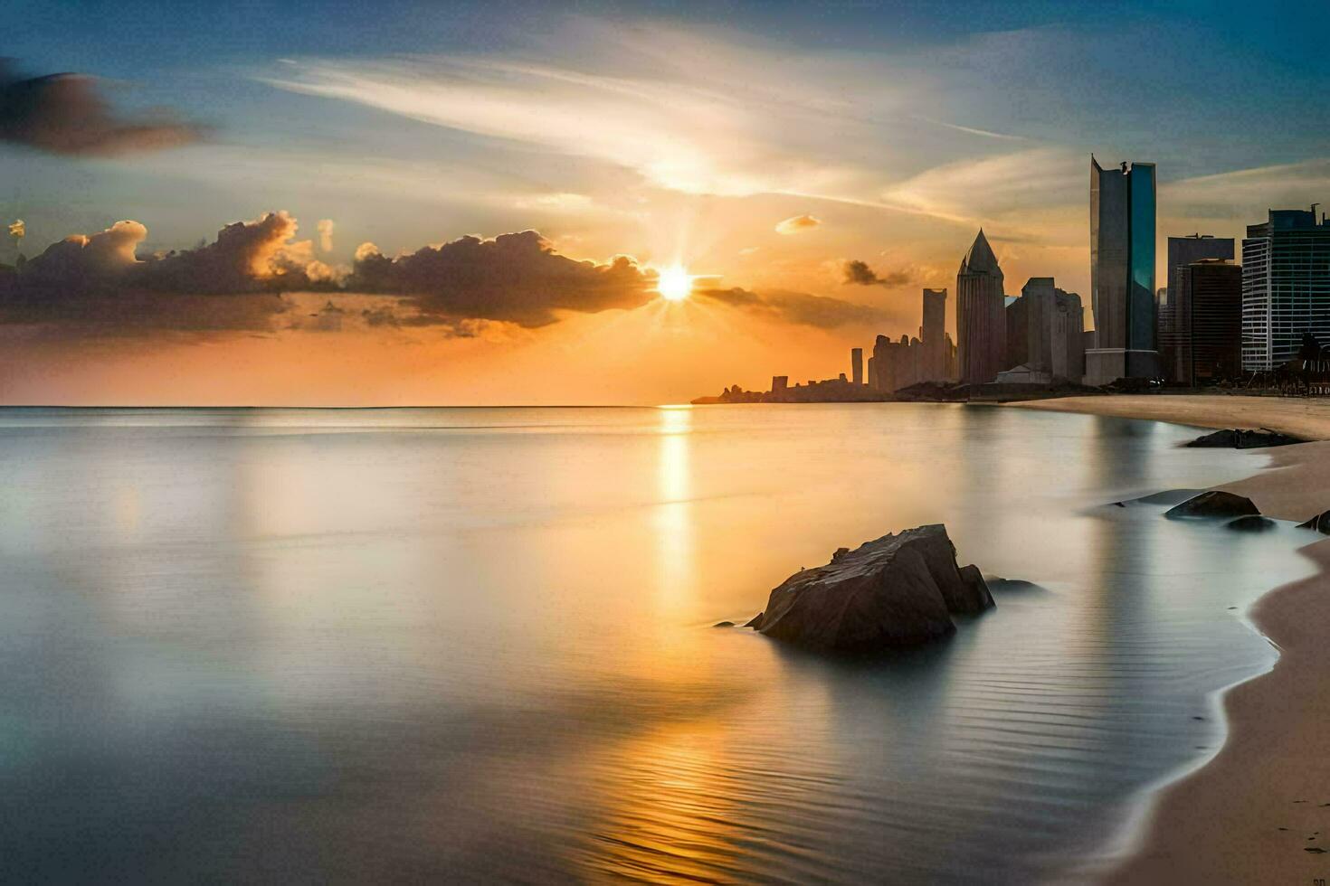 the sun sets over the city skyline in abu dhabi. AI-Generated photo