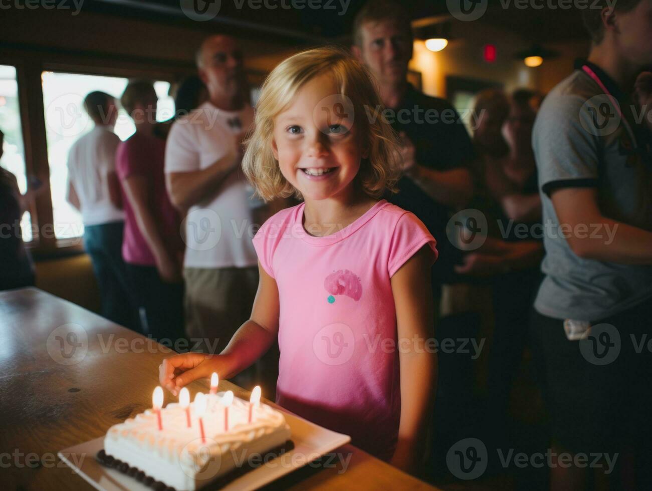 Child blowing out the candles on their birthday cake AI Generative photo