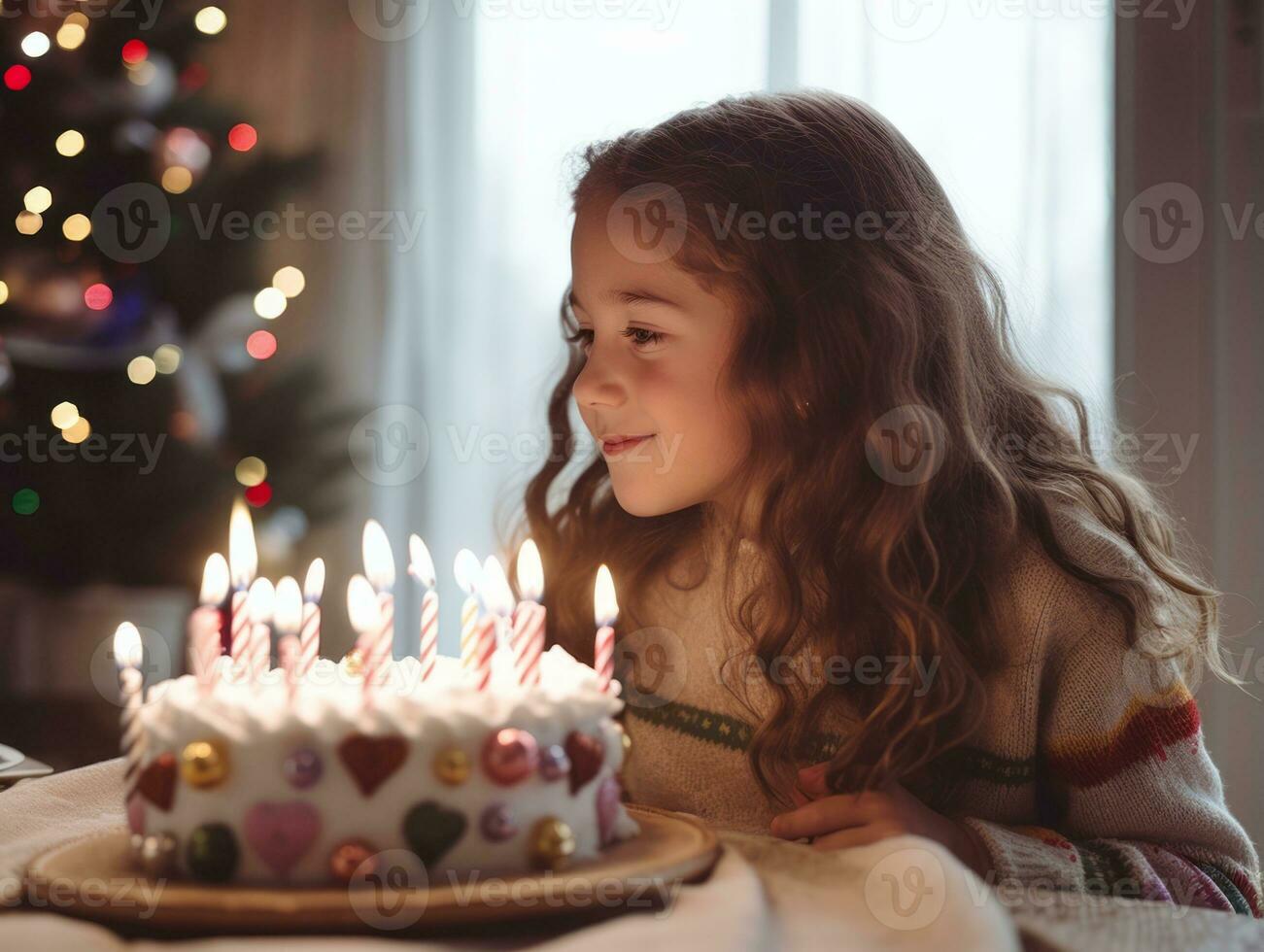 niño soplo fuera el velas en su cumpleaños pastel ai generativo foto