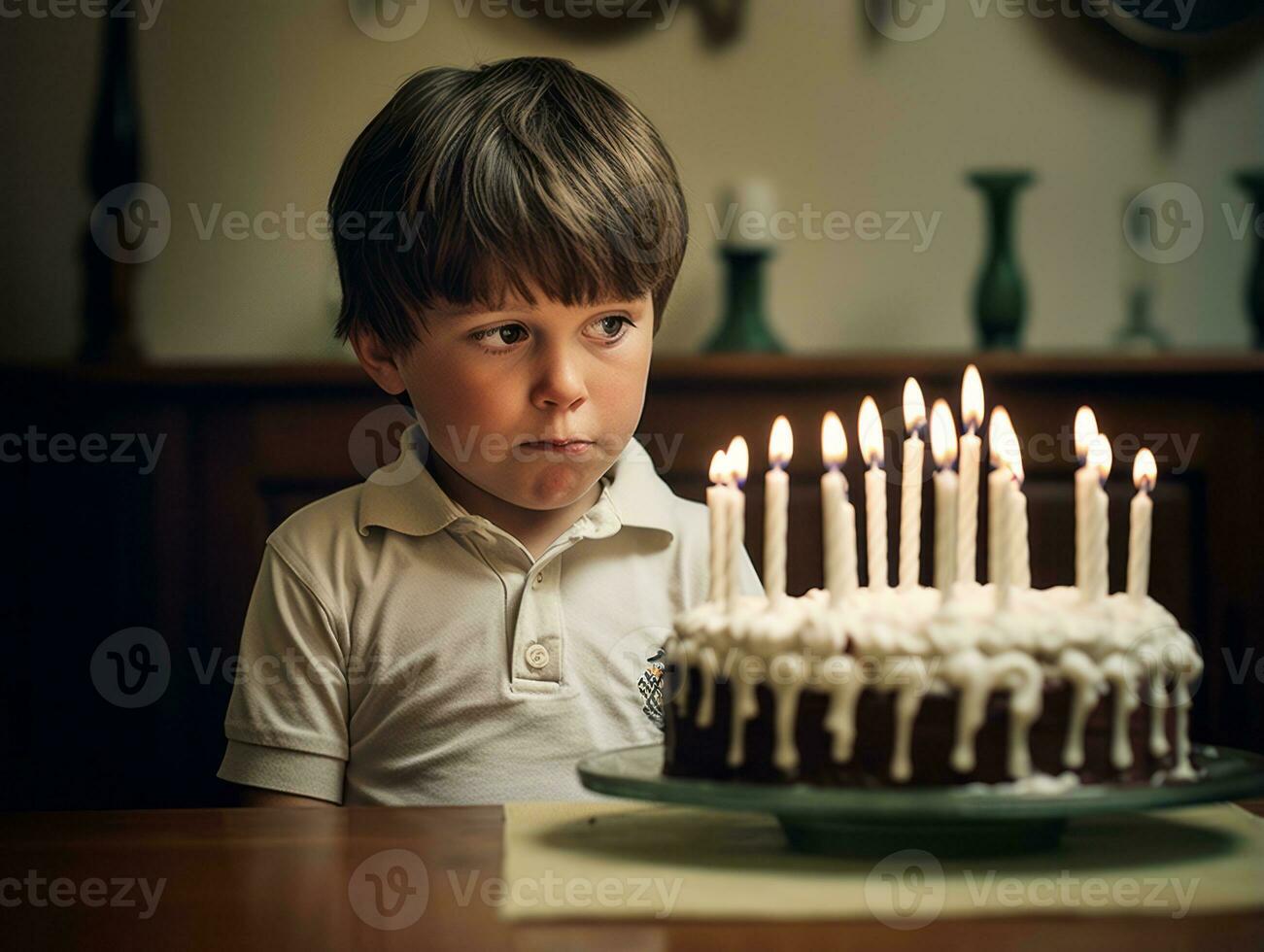 Child blowing out the candles on their birthday cake AI Generative photo