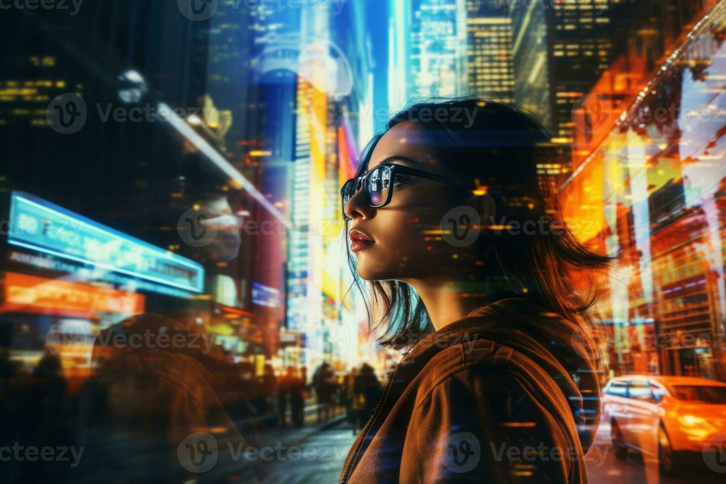 Emotional impact neon retro style photograph of people AI Generative photo