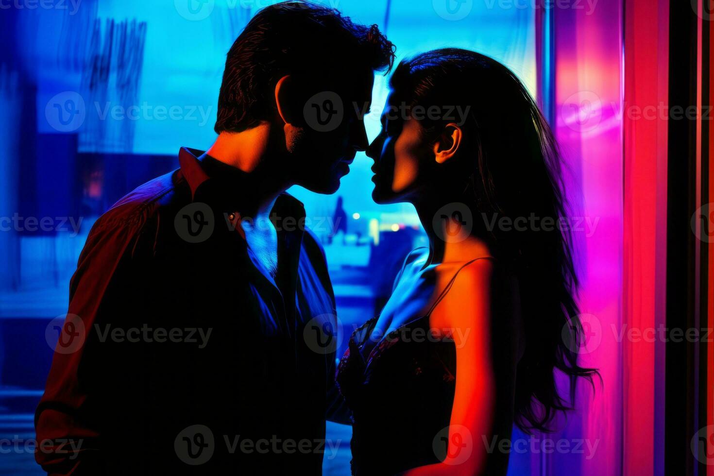 Emotional impact neon retro style photograph of people AI Generative photo