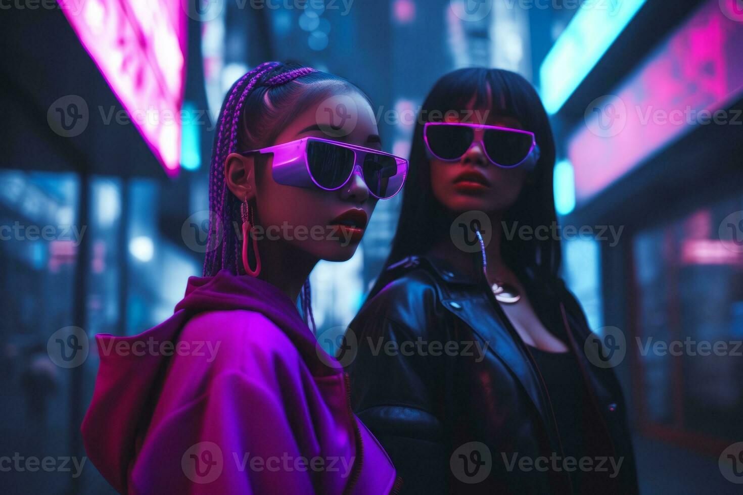 Emotional impact neon retro style photograph of people AI Generative photo