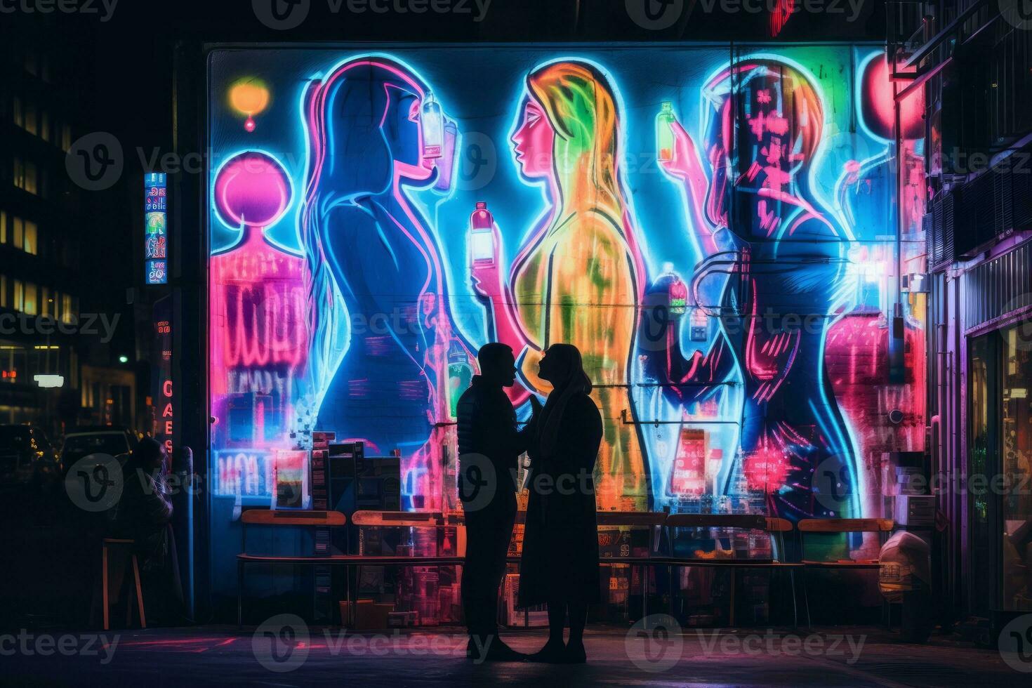 Emotional impact neon retro style photograph of people AI Generative photo