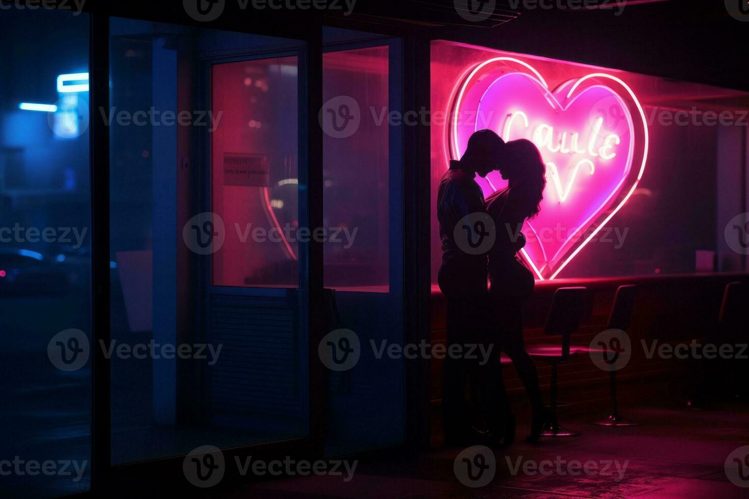 Emotional impact neon retro style photograph of people AI Generative photo