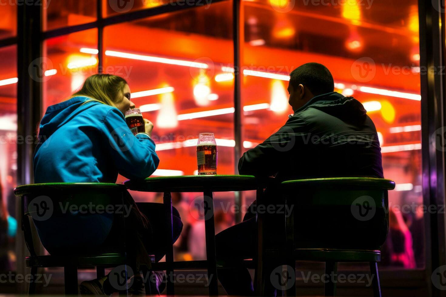 Emotional impact neon retro style photograph of people AI Generative photo