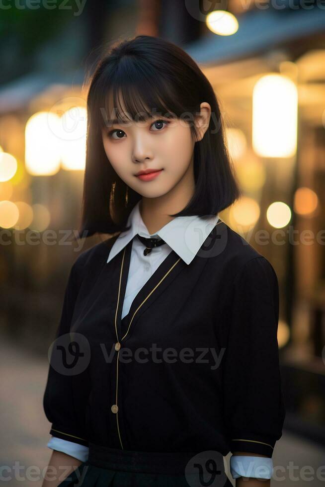 Beautiful asian school girl with delicate face AI Generative photo