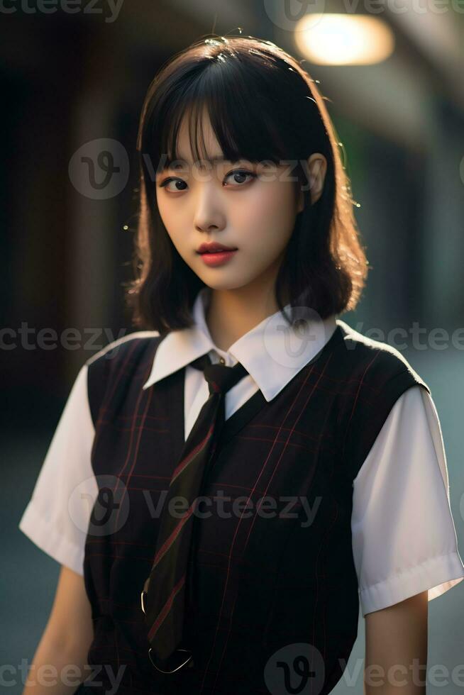 Beautiful asian school girl with delicate face AI Generative photo